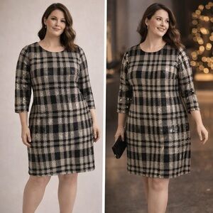 Draper James RSVP Sequin Sheath Dress Black & Ivory NWT Size 16